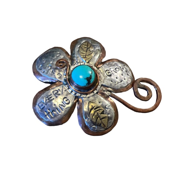 Vintage mixed-metal Cindy Bolin Flower Brooch - Picture 1 of 4